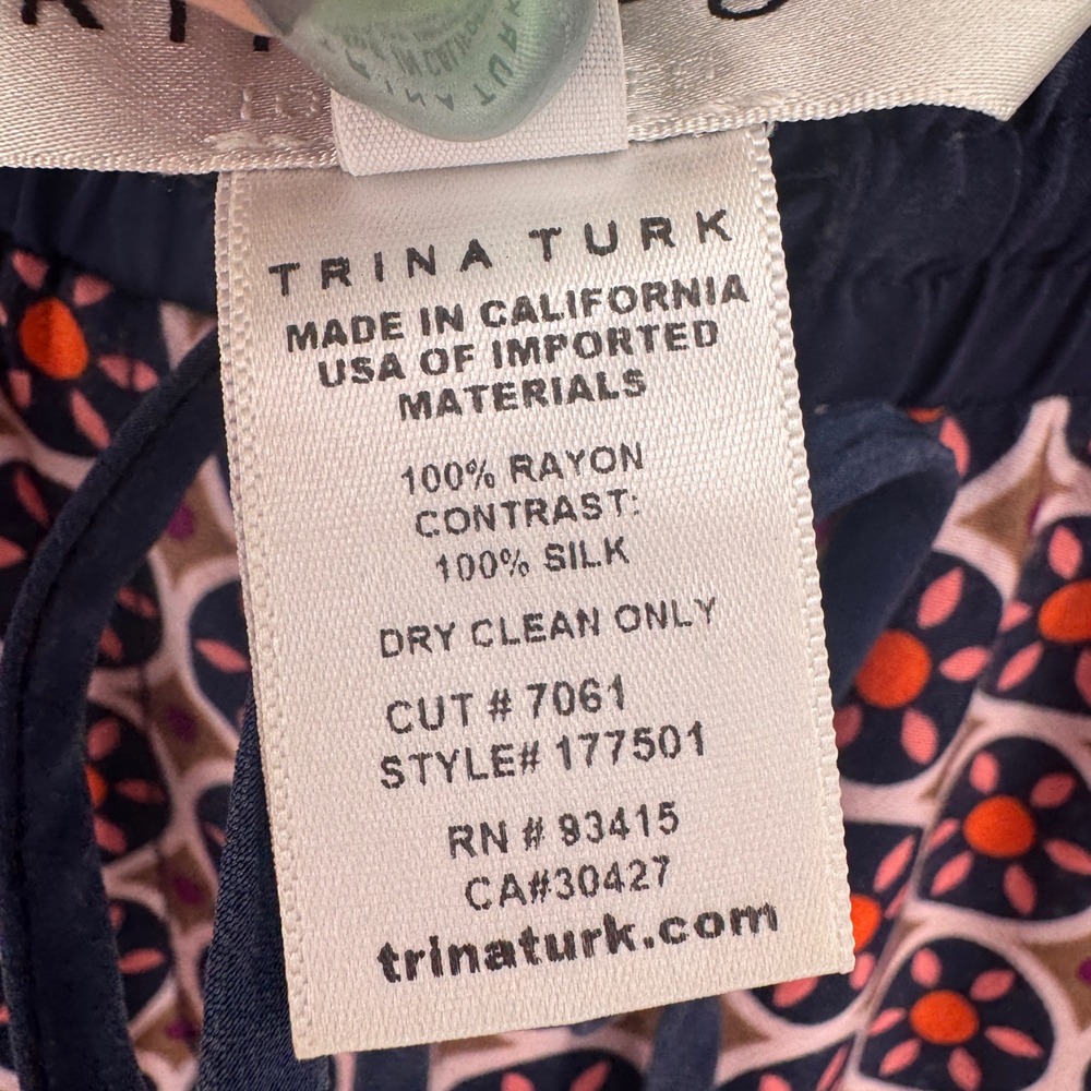 Trina Turk Womens Small Medallion Print Wide Leg Silk Trim Pants Navy Burgundy - Picture 4 of 10